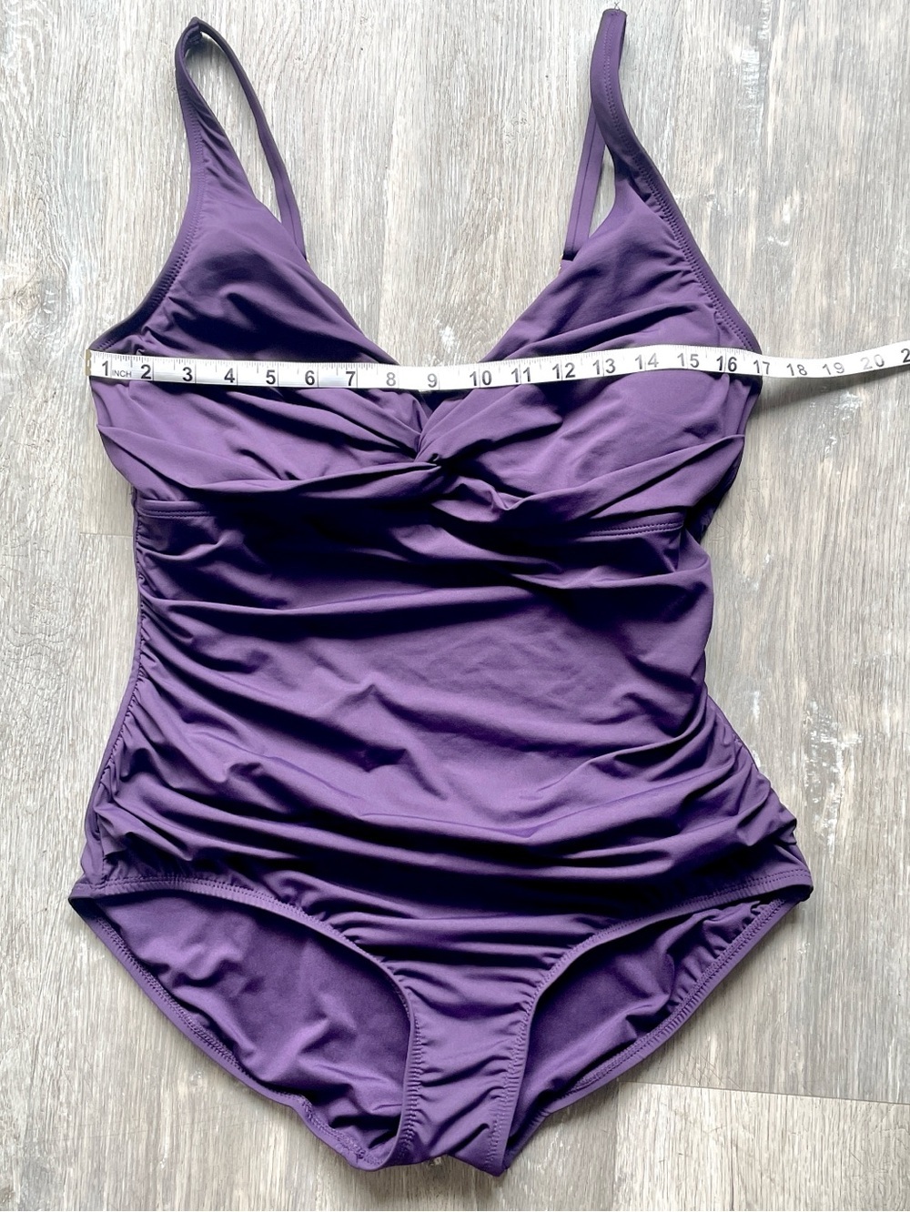 Lands’ End Purple Ruched One Piece Swimsuit XL Tummy Control Twist Front - Picture 7 of 9